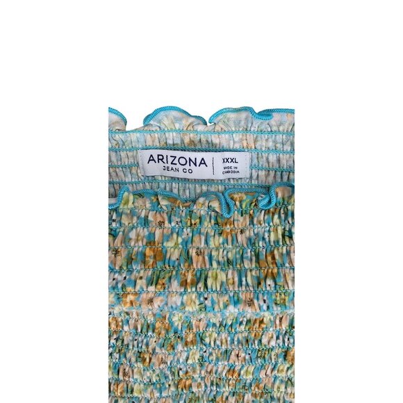 Arizona Jean Co Womens Smocked Turquoise Floral Tank Top XXL - Picture 2 of 6